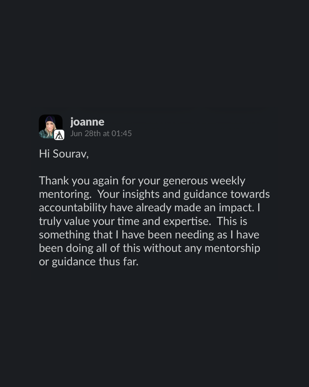 Joanne Slack Mentoring Screenshot