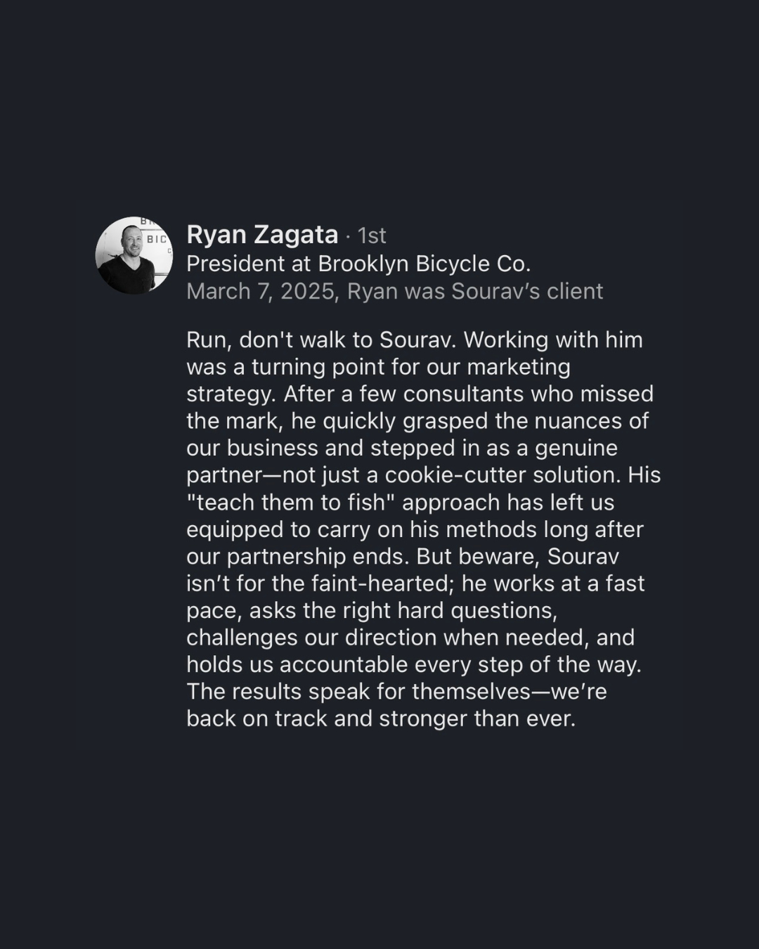 Ryan Zagata LinkedIn Testimonial